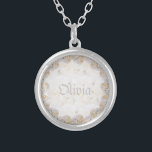 Romantic white roses personalised  silver plated necklace<br><div class="desc">Delicate rose design for your wives,  girlfriends,  daughter,  mother! Nice birthday present,  anniversary and more. Designed by Marion Artwork. You can customise the design or transfer it to another product! Change the text!</div>