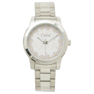 Romantic white roses personalised watch
