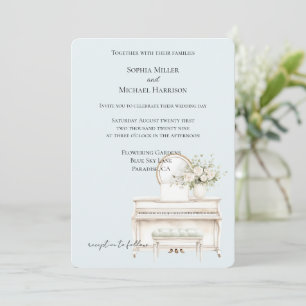 Romantic White Roses Piano life is a dream Wedding Invitation
