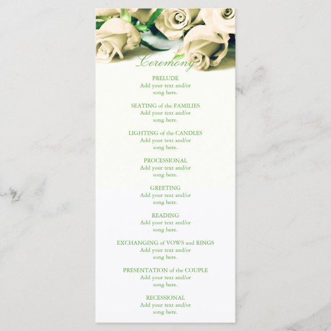 Romantic White Roses Wedding Program Programme (Front)