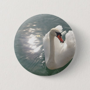 Romantic white swan 6 cm round badge
