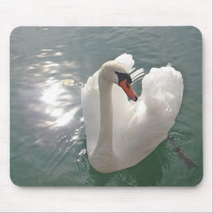 Romantic white swan mouse mat