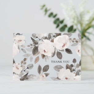Romantic White Watercolor Roses Thank You Card