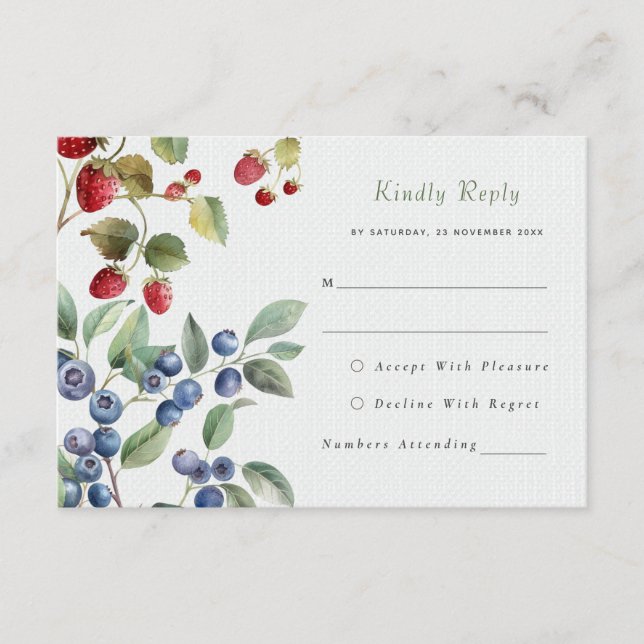 Romantic wild summer berries Wedding RSVP Card (Front)