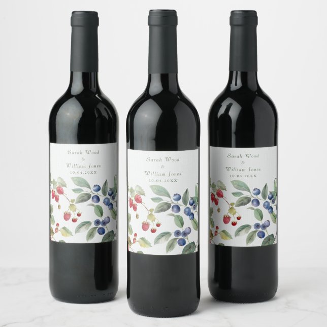 Romantic wild summer berries Wedding  Wine Label (Bottles)