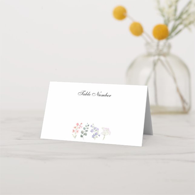Romantic Wildflower Botanical Wedding Reception  Place Card (Front)