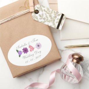 Romantic Wildflower & Butterfly Botanical Wedding Oval Sticker