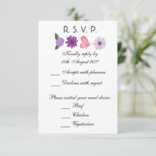 Romantic Wildflower & Butterfly Garden Wedding RSVP Card