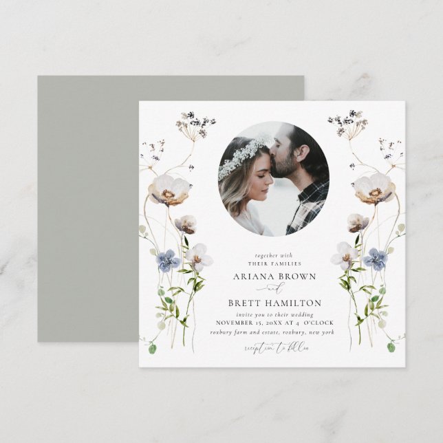 Romantic Wildflower Calligraphy Wedding Invitation (Front/Back)