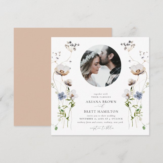Romantic Wildflower Calligraphy Wedding Invitation (Front/Back)