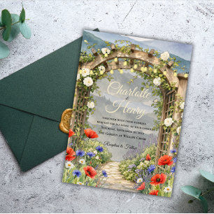 Romantic Wildflower Garden Arbor Rustic Watercolor Invitation