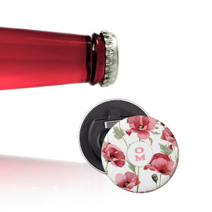 Romantic Wildflower Monogram Pink Large Poppy  Bottle Opener