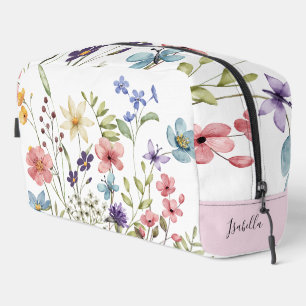 Romantic Wildflower Watercolor Monogram Name Dopp Kit