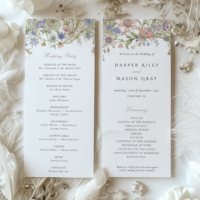 Romantic Wildflower Wedding Program Pastel Colours Invitation (Creator Uploaded)