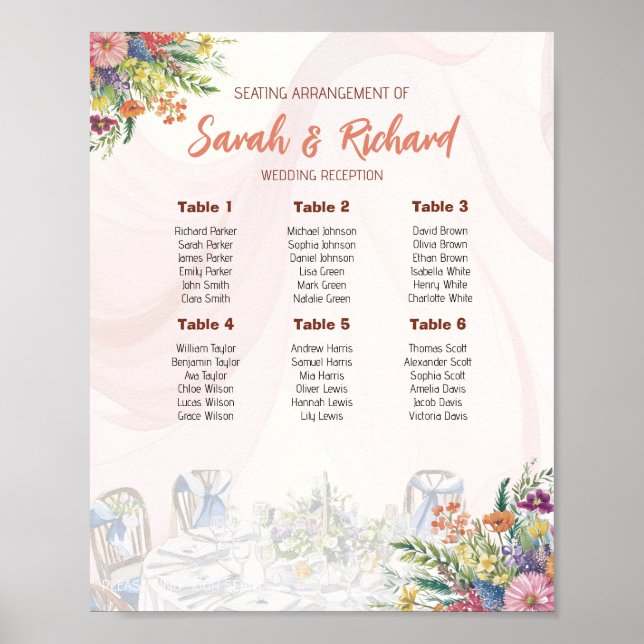 Romantic Wildflower Wedding Seating Chart (Front)