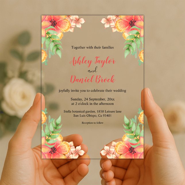 Romantic Wildflowers Boho Summer Floral Wedding Acrylic Invitations (Creator Uploaded)