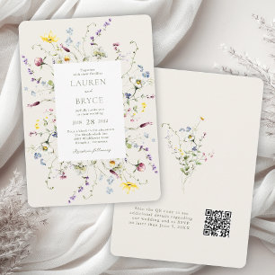 Romantic Wildflowers Botanical Wedding QR code Invitation