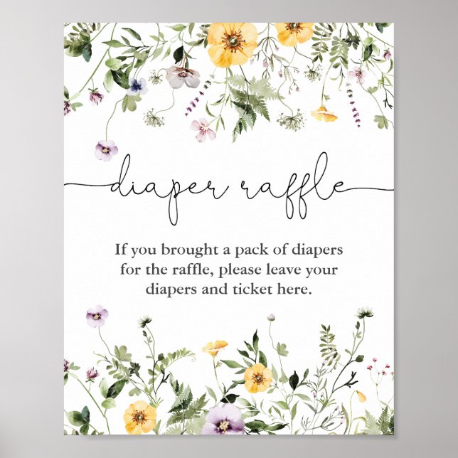 Romantic wildflowers spring Diaper raffle sign (Front)