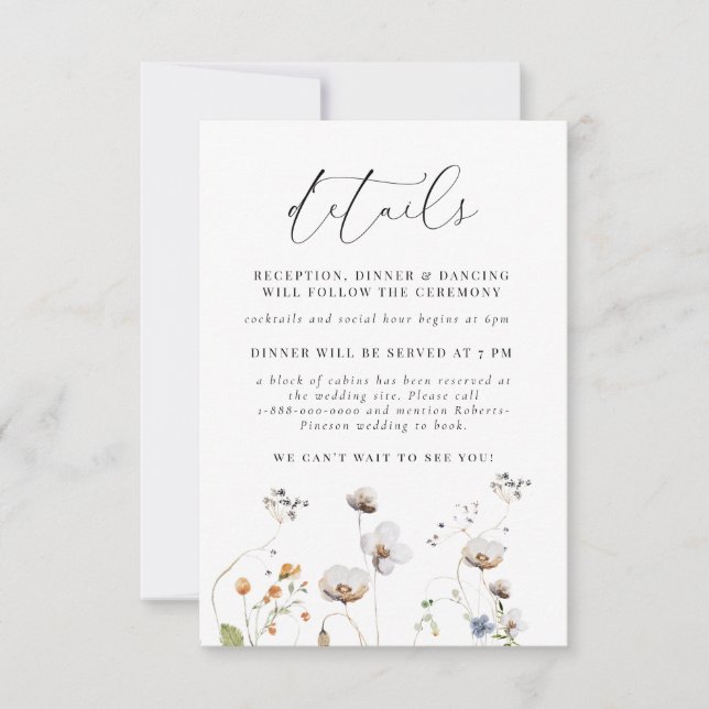 Romantic Wildflowers Wedding Enclosure Card (Front)