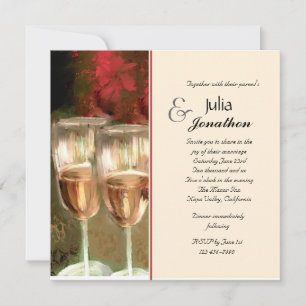 Romantic Wine Glasses & Flower Wedding Invitation