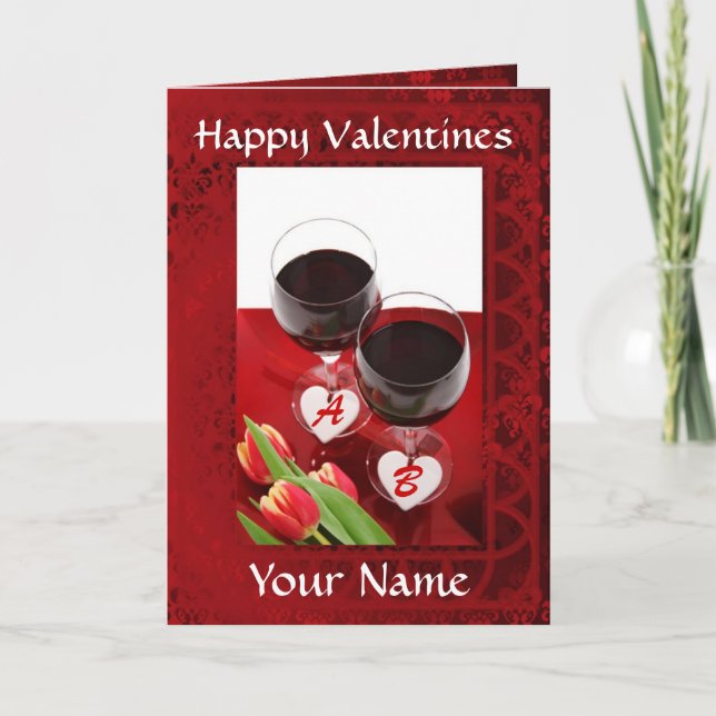 Romantic wine glasses valentines day holiday card (Front)