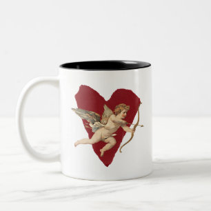Romantic Wine Red Heart Angel Bow & Arrow Love Two-Tone Coffee Mug