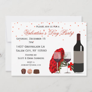 Romantic Wine Roses Valentine's Day Party Invitation