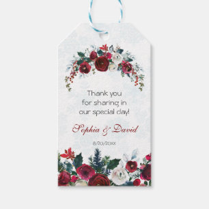 Romantic Winter Burgundy Floral Pine Wedding Gift Tags