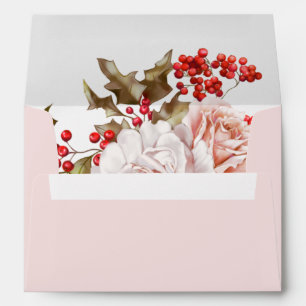 Romantic Winter Floral and Evergreens Wedding Envelope