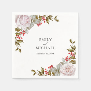 Romantic Winter Floral and Evergreens Wedding Napkin