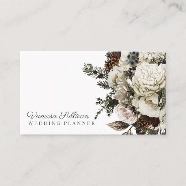 Romantic Winter Floral Bouquet Business Card (Front)