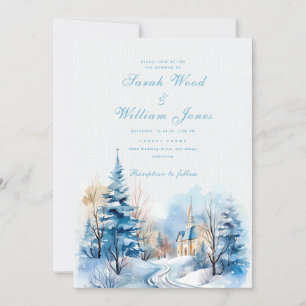 Romantic winter forest and church wedding Wedding Invitation