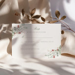 Romantic Winter Greenery Wedding RSVP Card<br><div class="desc">Elegant romantic wedding RSVP card,  adorned with a stunning soft green and red watercolor winter botanical design with red berries and greenery as well as classic calligraphy.</div>