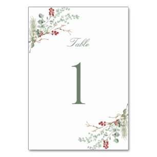 Romantic Winter Greenery Wedding Table Number