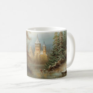 Romantic Winter Landscape with Ice Skaters Coffee Mug