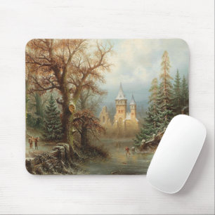Romantic Winter Landscape with Ice Skaters Mouse Mat