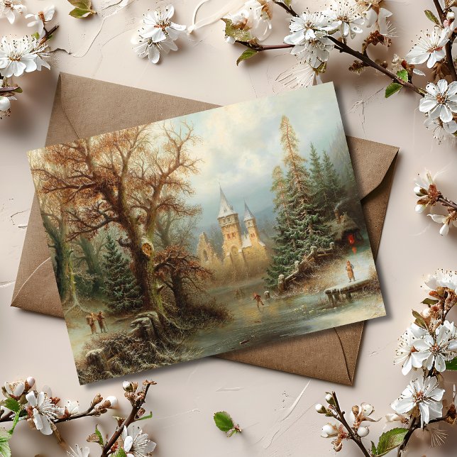 Romantic Winter Landscape with Ice Skaters Postcard (Creator Uploaded)