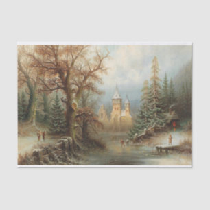 Romantic Winter Landscape with Ice Skaters Tissue Paper