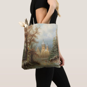Romantic Winter Landscape with Ice Skaters Tote Bag