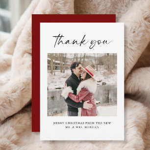 Romantic Winter Newlywed Christmas Photo Thank You Card
