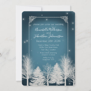 Romantic Winter Night in Navy Blue & White Glitter Invitation