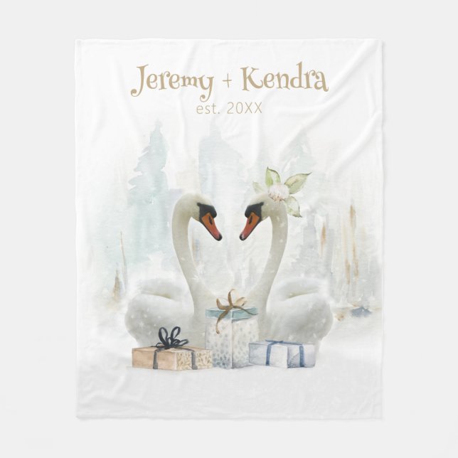 Romantic Winter Swans Personalised  Fleece Blanket (Front)