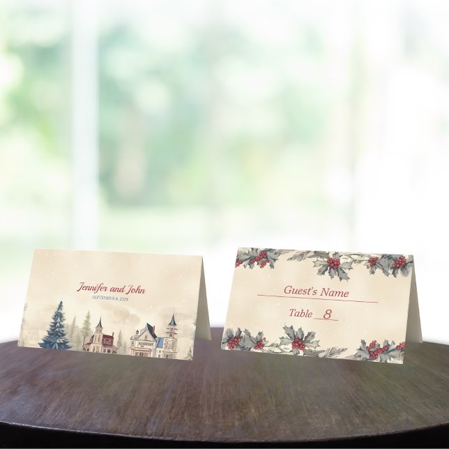 Romantic Winter Wedding Place Card (Creator Uploaded)