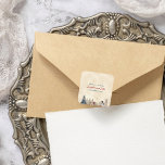 Romantic Winter Wedding Square Sticker<br><div class="desc">Add a touch of winter magic to your wedding with our charming snowfall sticker! This sticker features a picturesque snow-clad pine tree and a cosy winter village, capturing the beauty of the season. Stick it on your invites, favours, or anywhere you want to sprinkle some snowy charm. From the snowy...</div>
