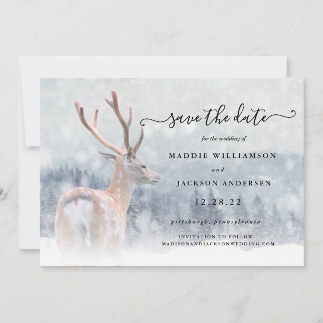 Romantic Winter Woodland Forest Save the Date  (Front)