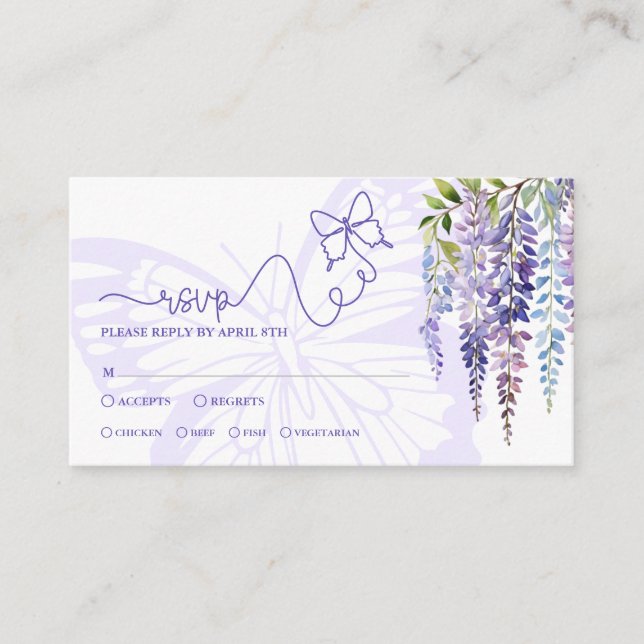 Romantic Wisteria Fairytale Wedding Mini RSVP Card (Front)