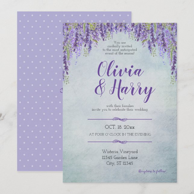 Romantic Wisteria Garden Wedding Invitation (Front/Back)