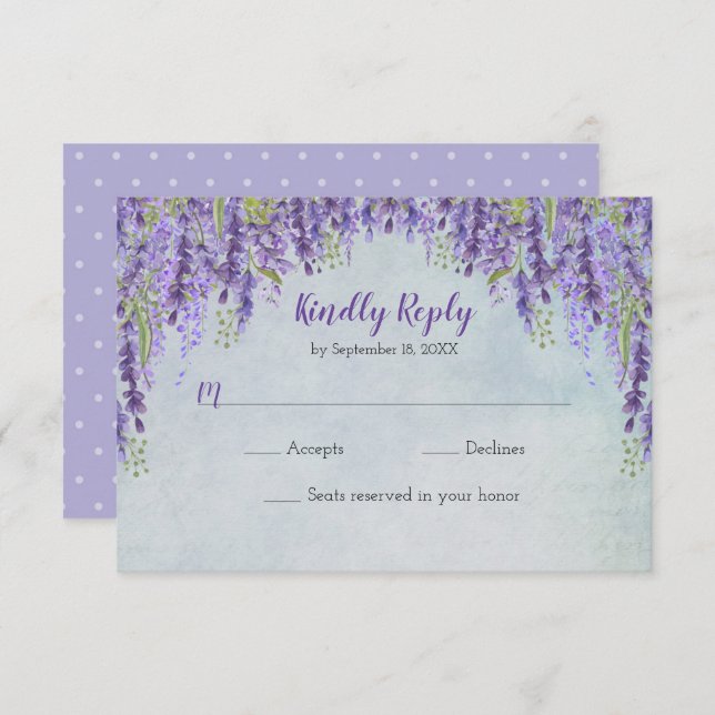 Romantic Wisteria Garden Wedding RSVP Card (Front/Back)