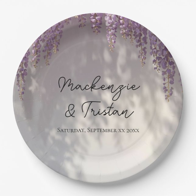 Romantic Wisteria Wedding Paper Plate (Front)
