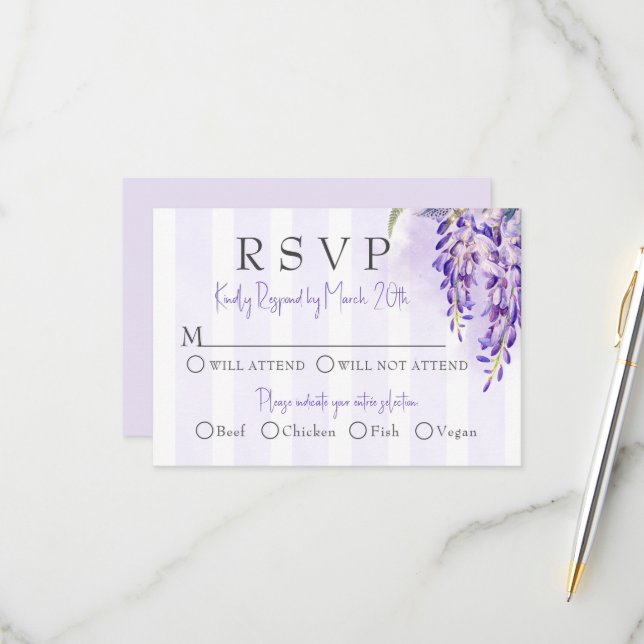 Romantic Wisteria Wedding Response Card (Front/Back In Situ)